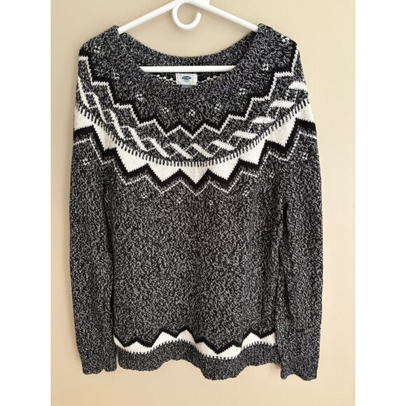Old Navy Fair Isle Fall/Winter Sweater in Black + White Size XL Extra Large - Picture 2 of 10